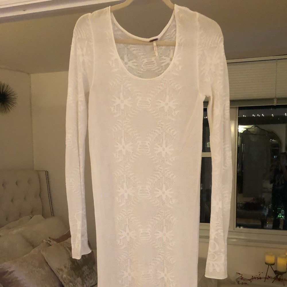 White sheer knit free people midi dress